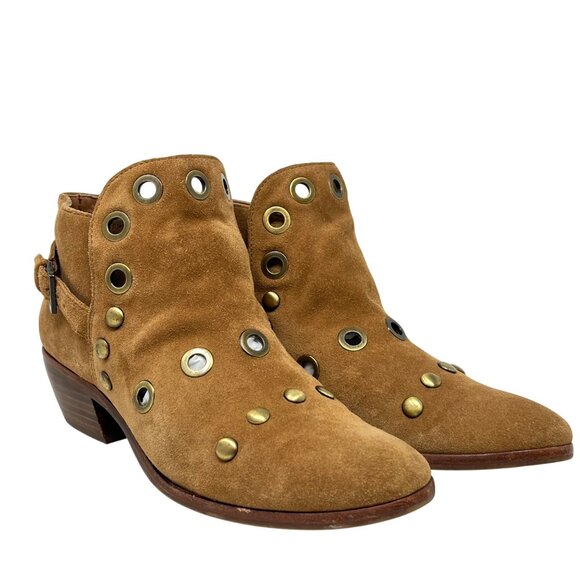 Sam Edelman Pedra Womens Tan Suede Leather Ankle Boots Grommets  Buckle  7 READ - Picture 2 of 13